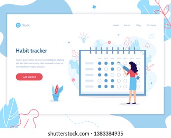 Habit tracker. Landing page template. Flat vector illustration.