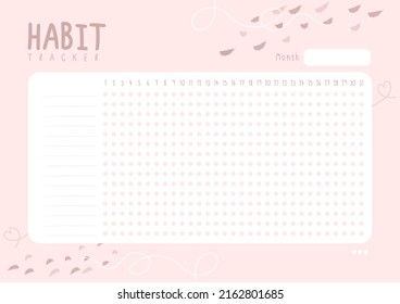 Habit tracker. Monthly planer. Monthly planner habit tracker blank template. Vector illustration. Minimal style. Clean style. Daily to do.