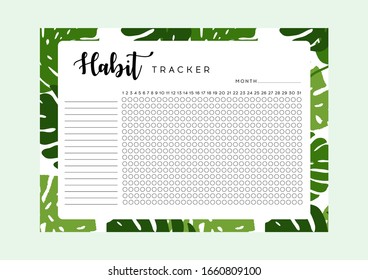 Habit Tracker. Monthly planner habit tracker blank template. Monthly planer.  Vector illustration. 
