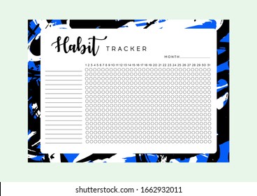 Habit Tracker. Monthly planner habit tracker blank template. Monthly planer.  Vector illustration. 