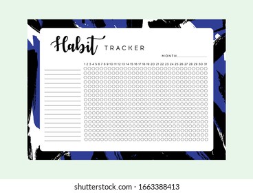 Habit Tracker. Monthly planner habit tracker blank template. Monthly planer.  Vector illustration. 