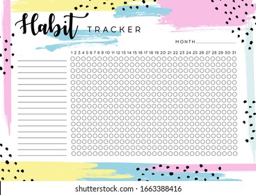 Habit Tracker. Monthly Planner Habit Tracker Blank Template. Monthly Planer.  Vector Illustration. 