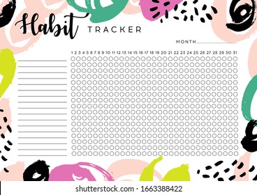 Habit Tracker. Monthly planner habit tracker blank template. Monthly planer.  Vector illustration. 