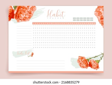 Habit tracker. Monthly planner. Monthly planner habit tracker blank template. Vector illustration. Minimal style. Clean style. Daily to do.