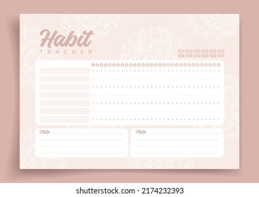 Habit tracker. Monthly planner. Monthly planner habit tracker blank template. Vector illustration. Minimal style. Clean style. Daily to do.