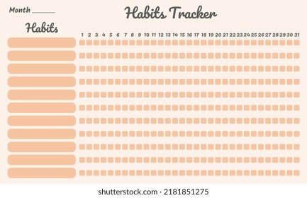 Rastreador de hábitos. Plantilla en blanco de seguimiento de hábitos de planificación mensual.