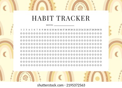 Habit Tracker. Monthly planner habit tracker blank template. Monthly planer. Vector illustration.