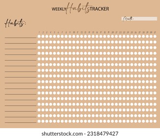 Habit Tracker. Monthly planner blank template. Monthly planner template. Vector illustration.