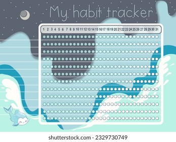 Habit Tracker. Monthly planner habit tracker blank template. Monthly planer. Vector illustration. Pink, yellow