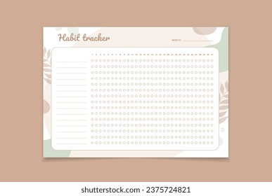 Habit Tracker. Monthly planner habit tracker blank template. Monthly planer. floral design. Vector illustration.