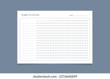 Habit Tracker. Monthly planner habit tracker blank template.