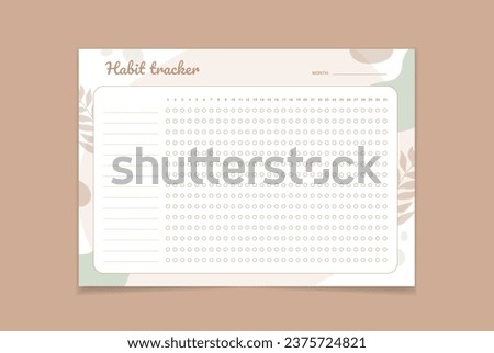 Habit Tracker. Monthly planner habit tracker blank template. Monthly planer. floral design. Vector illustration.