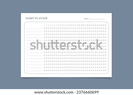 Habit Tracker. Monthly planner habit tracker blank template.
