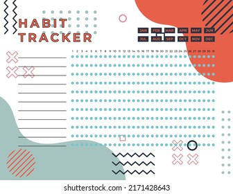 Habit Tracker. Monthly planner habit tracker template.