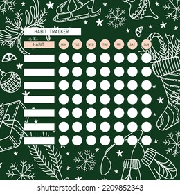 Habit tracker. A planner for the organization of time with a Christmas background. Calendar. Winter mood.