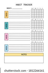 Habit Tracker planner page a4 size, printable page for diary, notebook, organiser