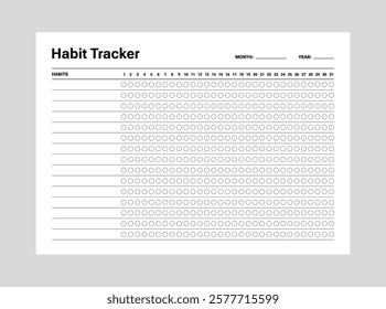 Habit tracker planner page blank template for a month