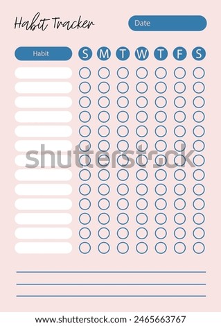 Habit tracker. planner pages templates. Organizer page, diary and daily control book. Life planners, monthly, weekly and days organizers or office schedule list. Graphic organization paper vector.