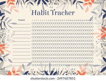 Habit tracker planner worksheet floral template. Business organizer paper sheet