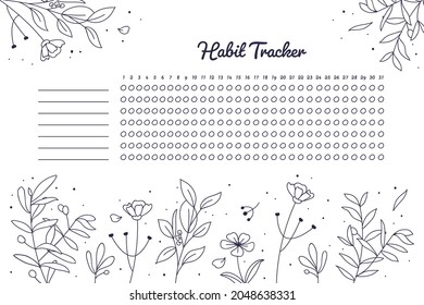 Habit tracker template botanical background