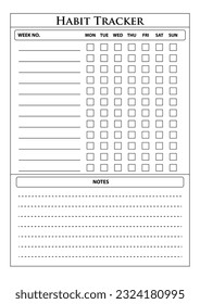 Habit tracker template. Clear and simple printable. Business organizer page. Paper sheet. Realistic vector illustration.