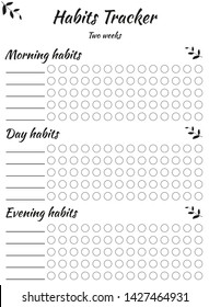 Habit tracker template for every day and different time of day. For filling by hand. Useful skills and habits, education. Tracking skills. White background