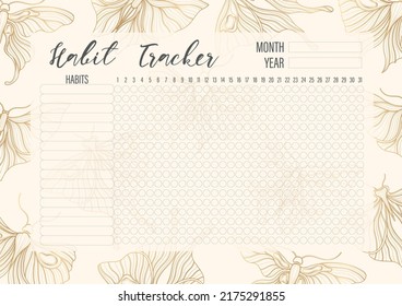 Habit tracker template for monthly.Planner checklist ready to print.Calendar table of habits for every day.