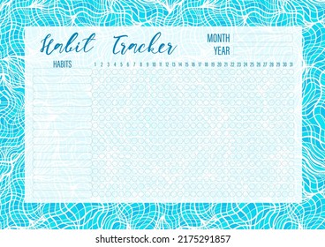 Habit tracker template for monthly.Planner checklist ready to print.Calendar table of habits for every day.