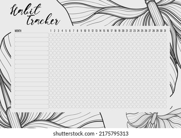 Habit tracker template for monthly.Planner checklist ready to print.Calendar table of habits for every day.