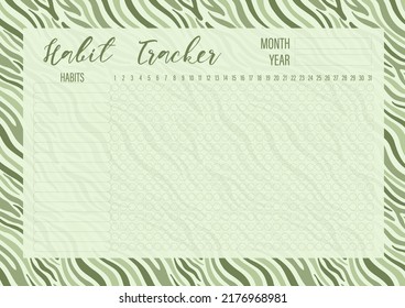 Habit tracker template for monthly.Planner checklist ready to print.Calendar table of habits for every day.