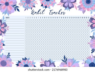 Habit tracker template for monthly.Planner checklist ready to print.Calendar table of habits for every day.