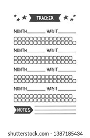 Habit Tracker. Vector Template for Agenda, Planner and Other Stationery. Printable Organizer for Study, School or Work. Objects Isolated on White Background.