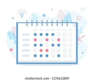 Habit  tracker for the week of marked a complete days. Self-improvement concept. Flat vector illustration.