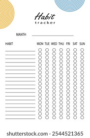 Habit tracker for WEEK. Template mockup. Vector  personal organizer. Minimalist simple planner.