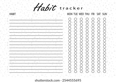 Habit tracker for WEEK. Template mockup. Vector  personal organizer. Minimalist simple planner.