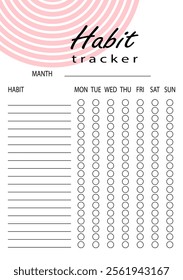 Habit tracker for WEEK. Template mockup. Vector  personal organizer. Minimalist simple planner.