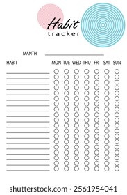 Habit tracker for WEEK. Template mockup. Vector  personal organizer. Minimalist simple planner.