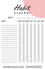 Habit tracker for WEEK. Template mockup. Vector  personal organizer. Minimalist simple planner.