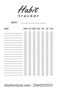 Habit tracker for WEEK. Template mockup. Vector  personal organizer. Minimalist simple planner.