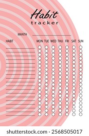 Habit tracker for WEEK. Template mockup. Vector  personal organizer. Minimalist simple planner.