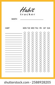 Habit tracker for WEEK. Template mockup. Vector  personal organizer. Minimalist simple planner.