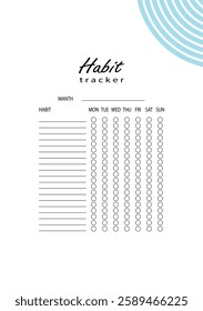 Habit tracker for WEEK. Template mockup. Vector  personal organizer. Minimalist simple planner.