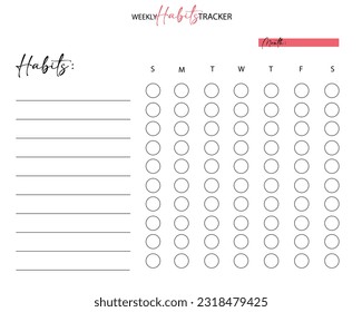 Habit Tracker. Weekly planner blank template. Weekly planner template. Vector illustration.