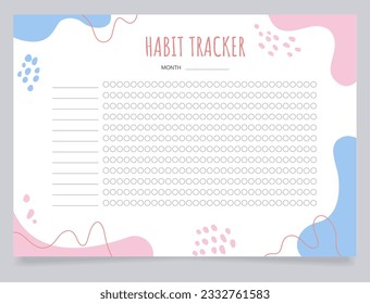 Habit tracker worksheet design template. Blank printable goal setting sheet. Time management sample. Scheduling page for organizing personal tasks. Amatic SC Bold, Oxygen Regular fonts used