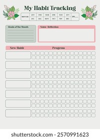 Habit Tracking Template Customizable Monthly Planner for Goal Setting and Progress Monitoring