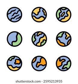 Habitable planet doodle set. Planet hand drawn collection.
