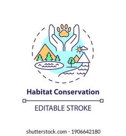 Habitat Conservation Concept Icon. Ecosystem Preservation. Prevent Extinction. Wildlife Conservation Idea Thin Line Illustration. Vector Isolated Outline RGB Color Drawing. Editable Stroke