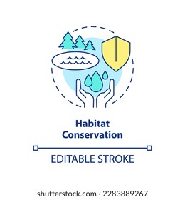 Habitat conservation concept icon. Preserve freshwater wildlife. Water protection aim abstract idea thin line illustration. Isolated outline drawing. Editable stroke. Arial, Myriad Pro-Bold fonts used