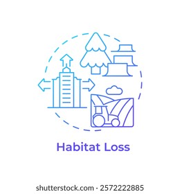 Habitat loss blue gradient concept icon. Biodiversity decline cause. Wildlife and environmental balance threat. Round shape line illustration. Abstract idea. Graphic design. Easy to use in article