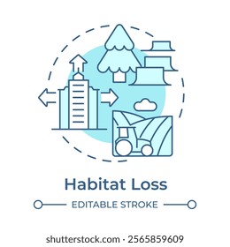 Habitat loss soft blue concept icon. Biodiversity decline cause. Wildlife and environmental balance threat. Round shape line illustration. Abstract idea. Graphic design. Easy to use in article